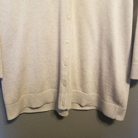 Christopher Banks L Cardigan Sweater Button 3D Floral Trim 100% Cotton Preppy - Picture 3 of 11